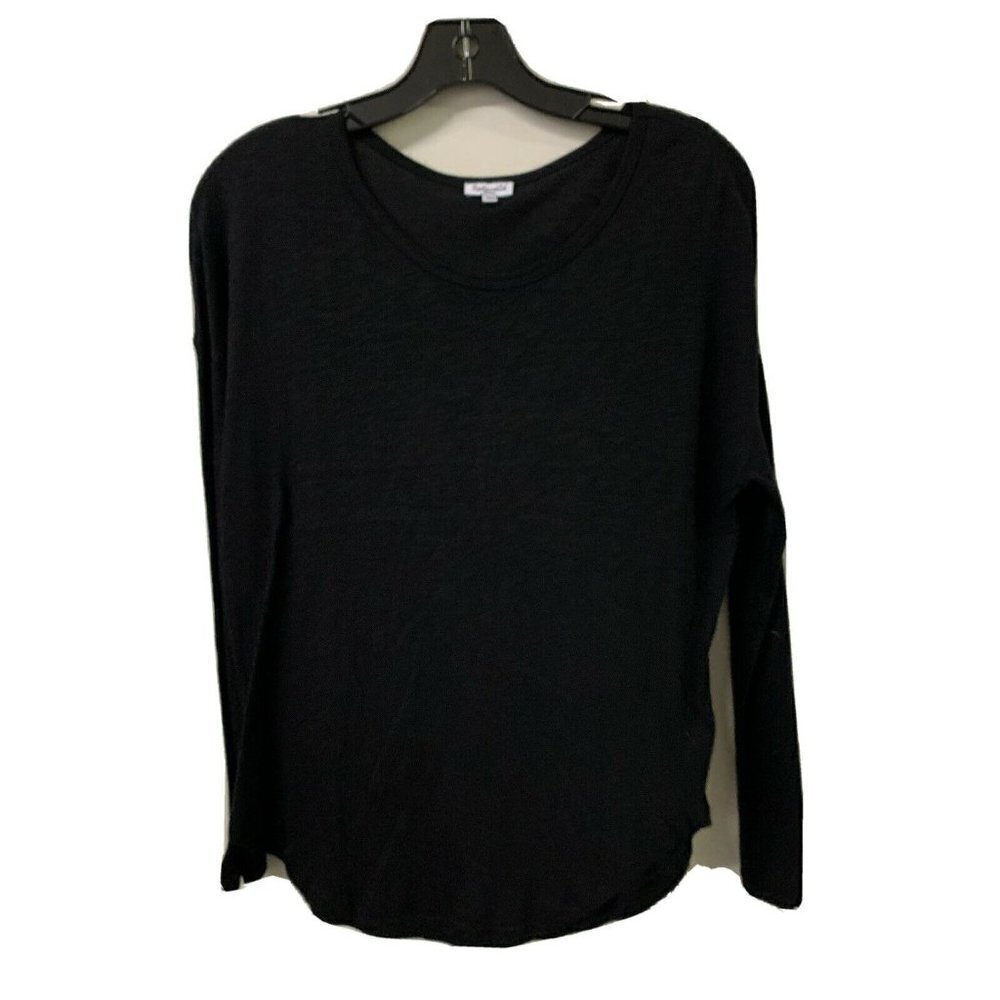 Splendid Black Solid Scoop Neck Long Sleeve Top